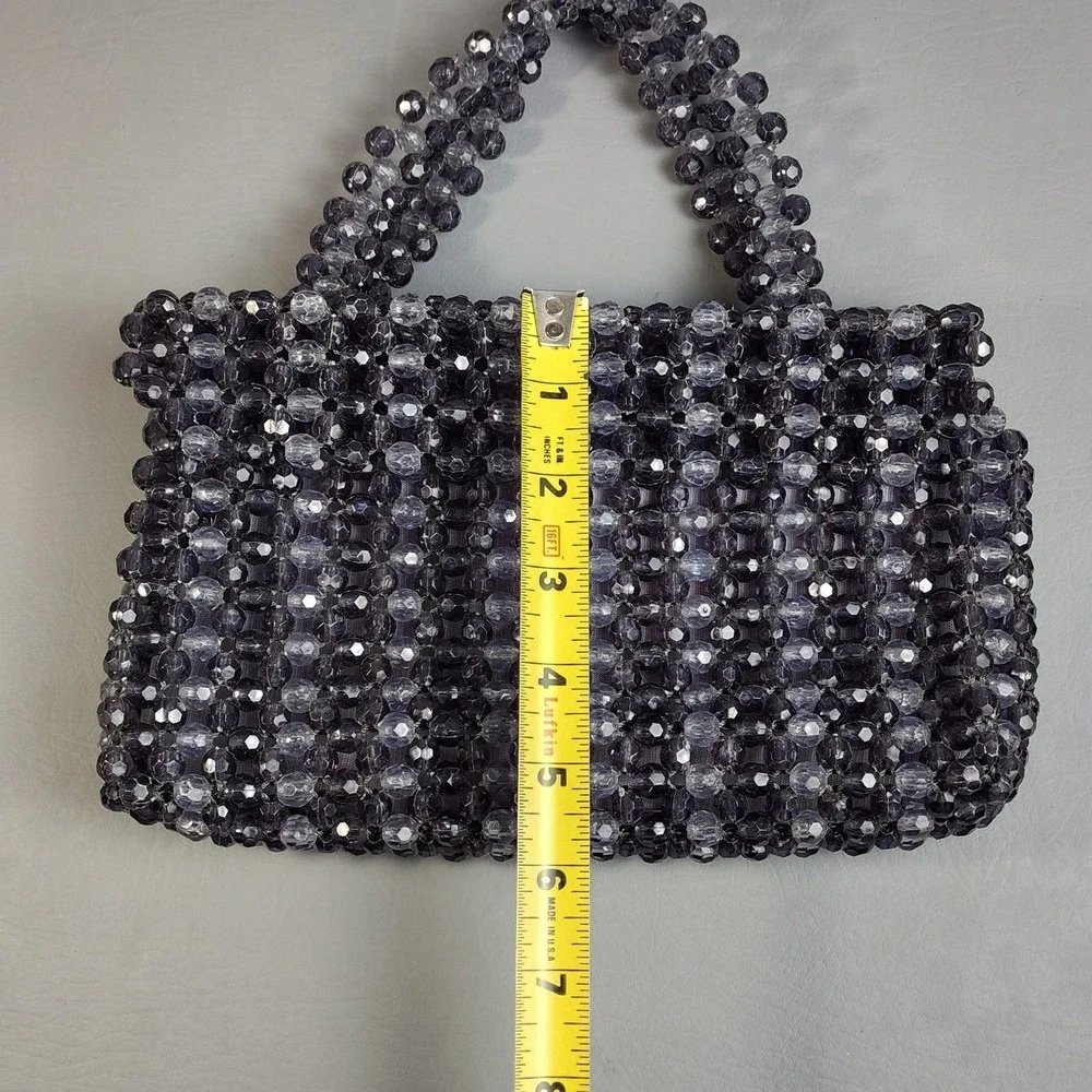 Vintage Crystal Beaded Purse Fauceted Beads Smoke Gray Hong Kong 60s Handmade